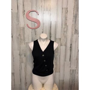 IZ Byer Black Sleeveless Button-Front Tank Top Size S